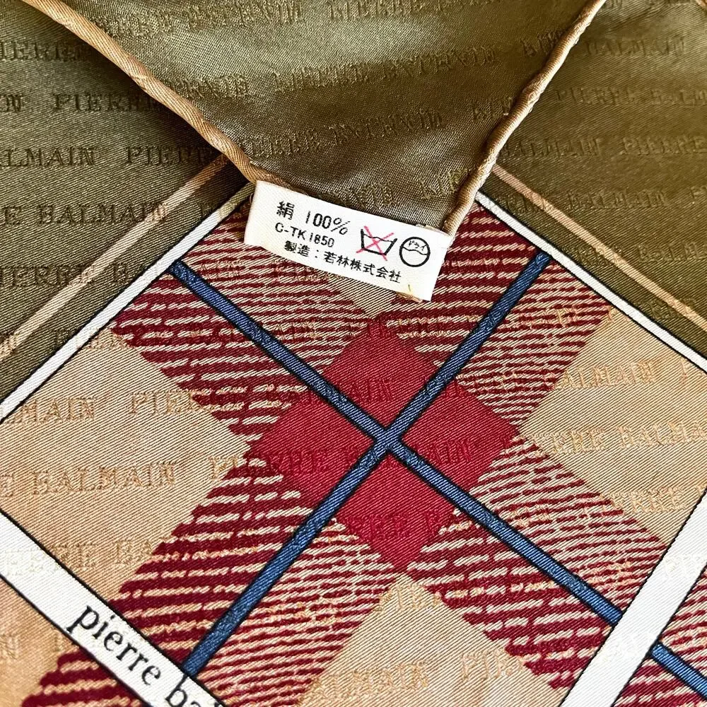 Vintage Pierre Balmain Jacquard Silk Tartan Plaid Print Square Scarf 31